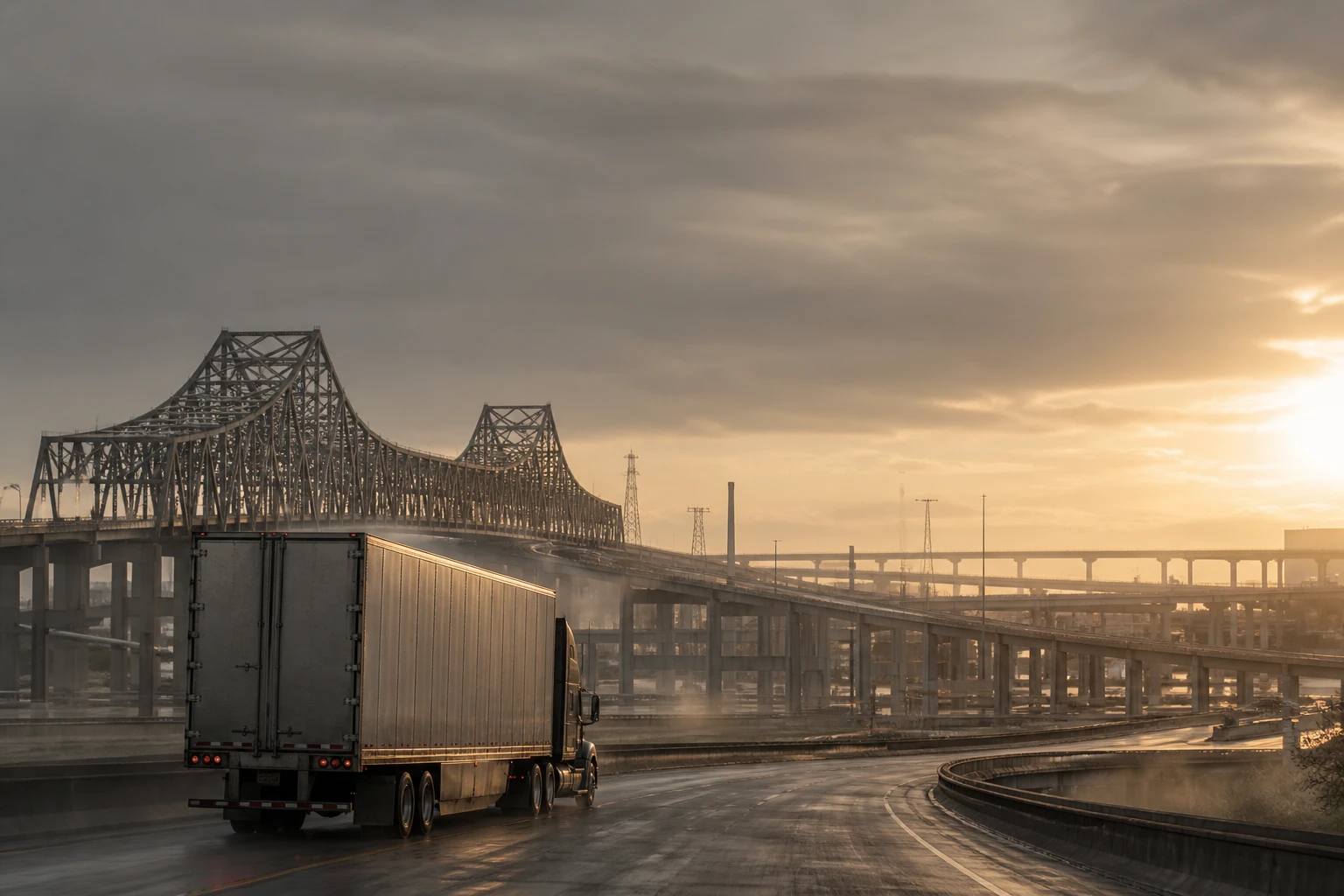 Commercial 18-wheeler on a Louisiana highway, representing the distinct legal complexity of big truck accident claims